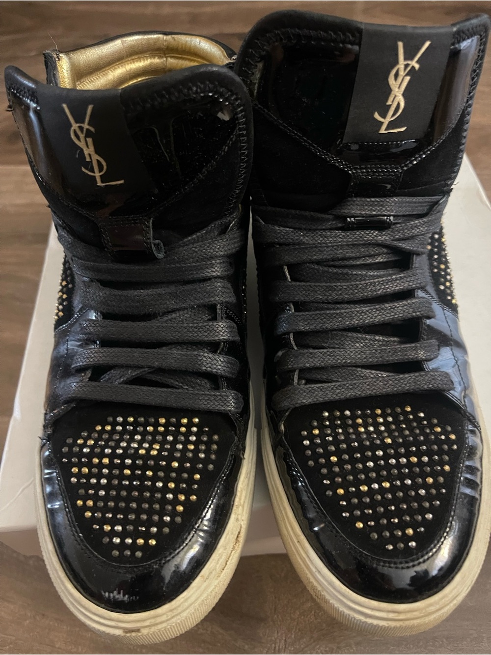Yves Saint Laurent Black High-Top Sneakers with Gold Studs